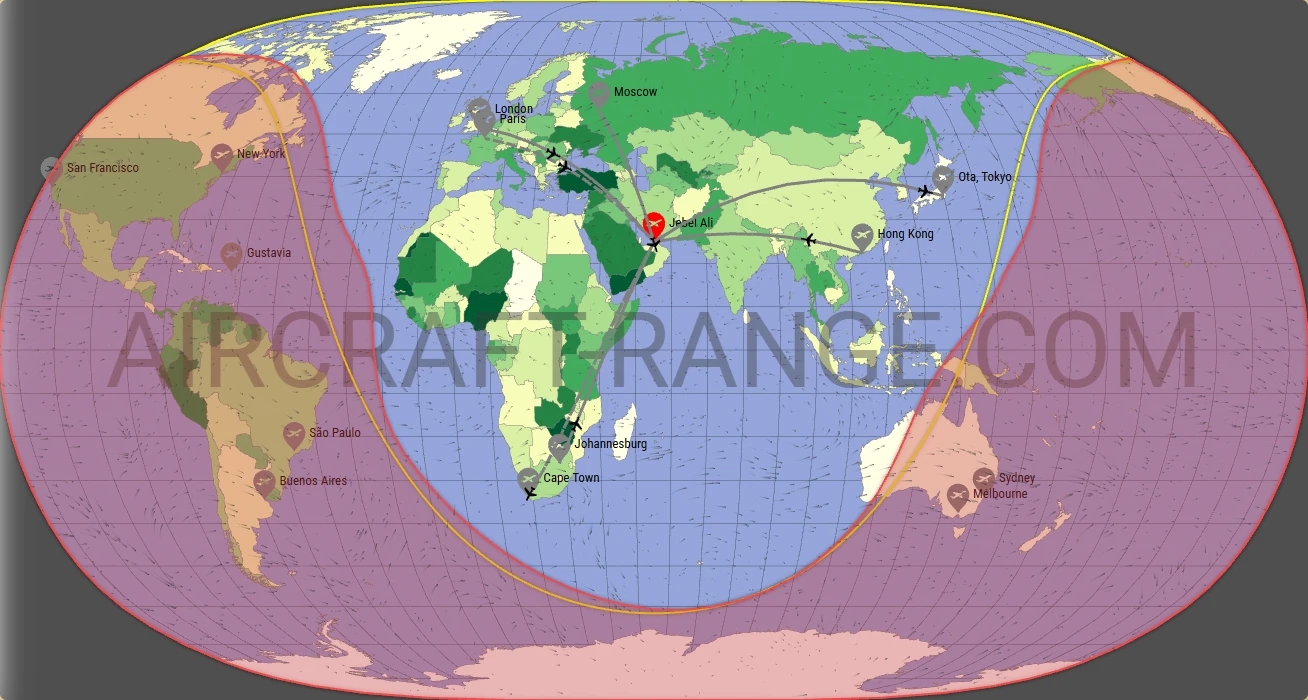 Global 5000 broker route map from Al Maktoum International Airport (OMDW)