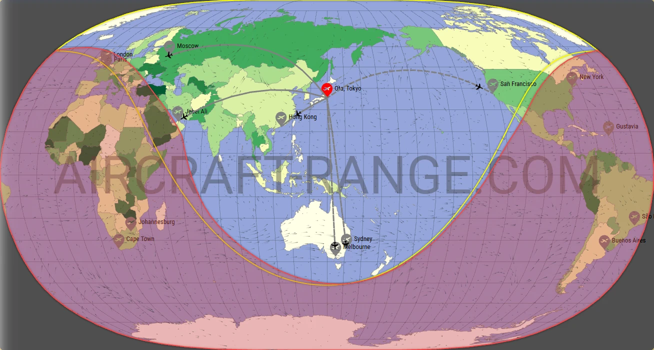 Global 5000 broker route map from Tokyo Haneda International Airport (RJTT)