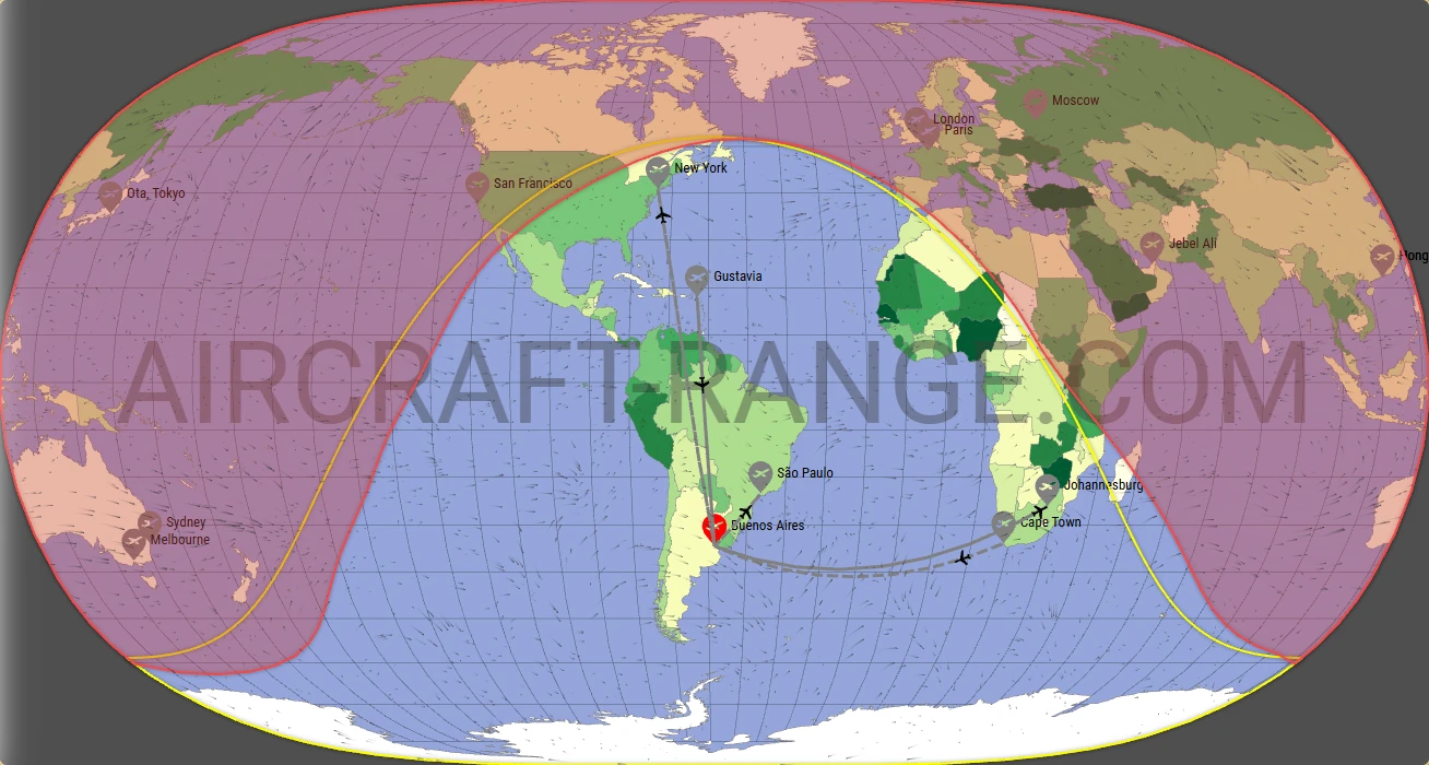 Global 5000 broker route map from Jorge Newbery Airpark (SABE)