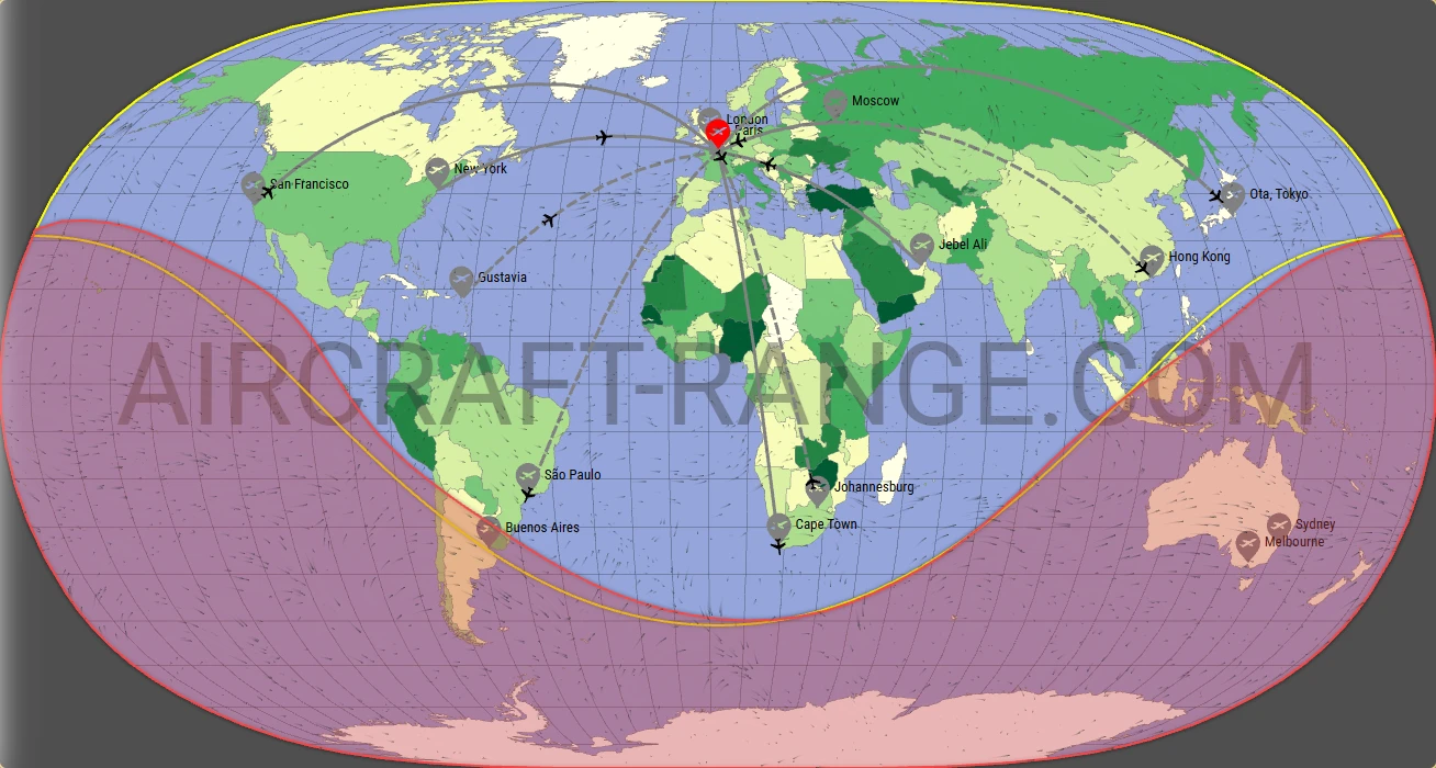 Global 6000 broker route map from Paris-Le Bourget Airport (LFPB)