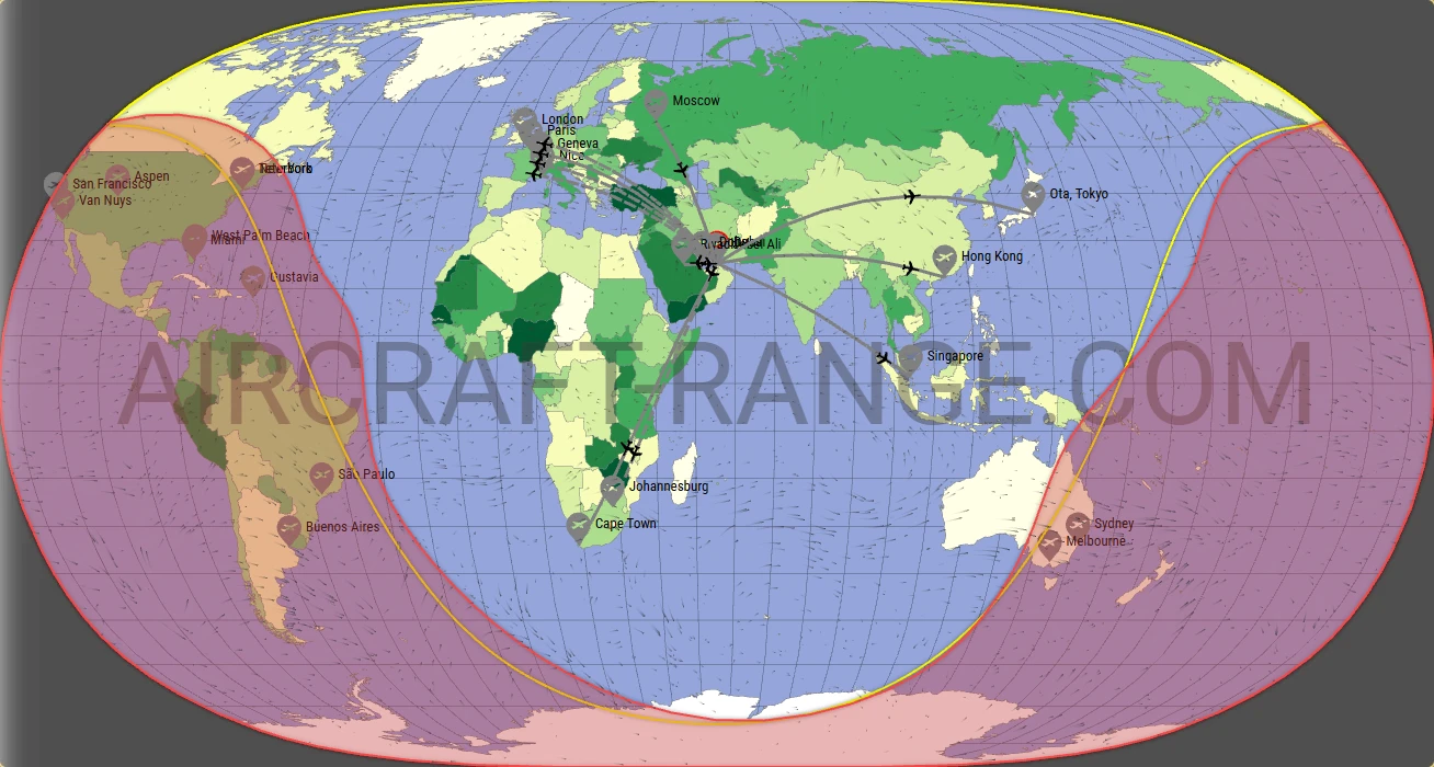 Global 6000 broker route map from Dubai International Airport (OMDB)