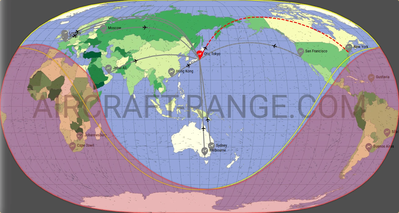 Global 6000 broker route map from Tokyo Haneda International Airport (RJTT)