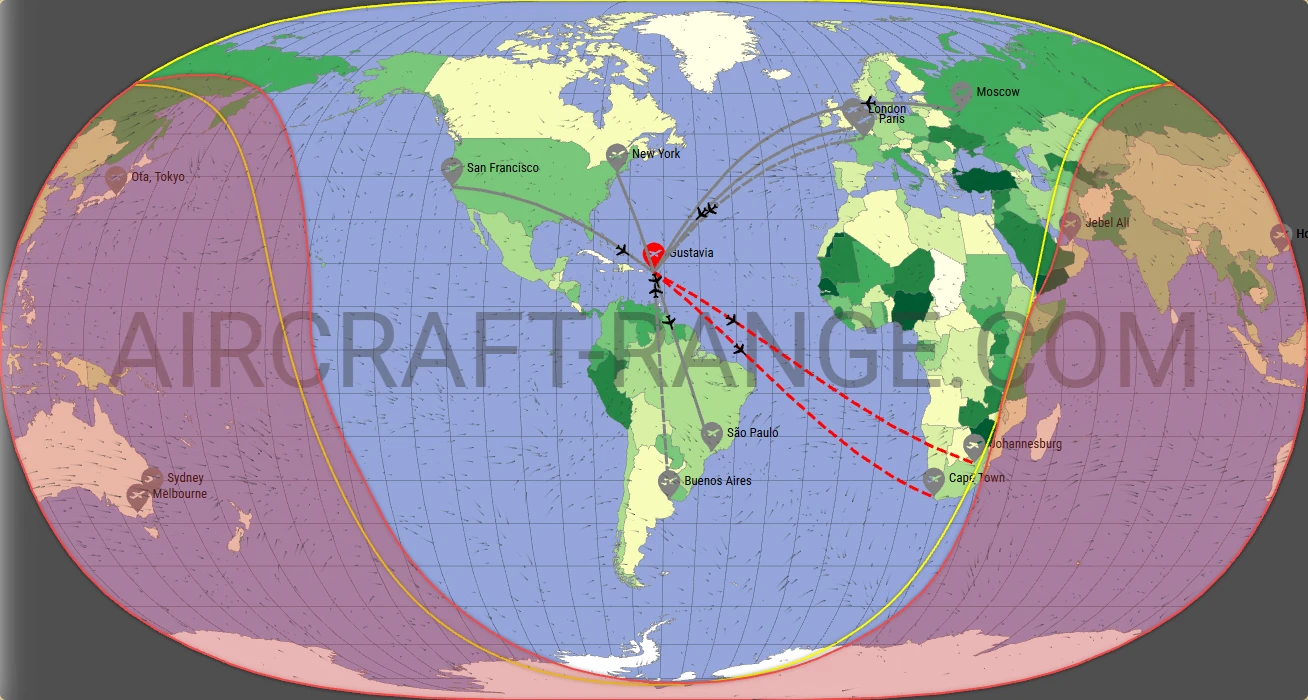 Global 6000 broker route map from Gustaf III Airport (TFFJ)