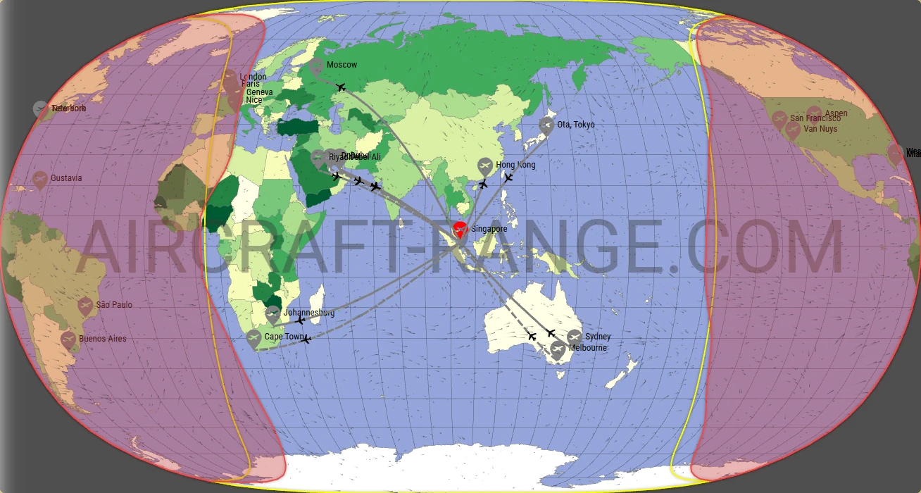 Global 6000 broker route map from Singapore Changi Airport (WSSS)