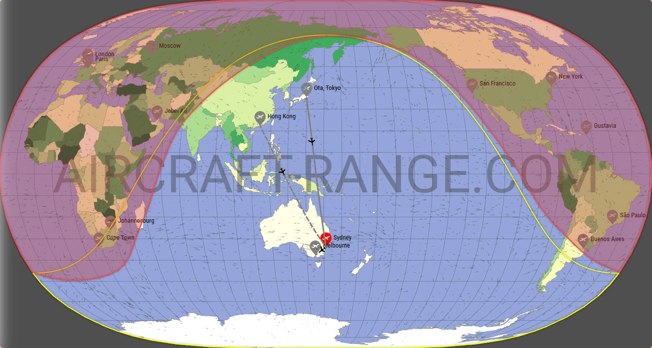 Global 6000 broker route map from Sydney Kingsford Smith International Airport (YSSY)