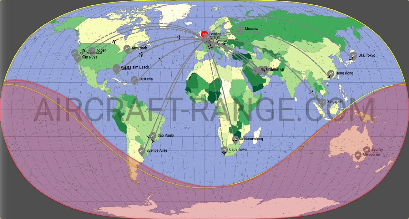 Global 6500 broker route map from London City Airport (EGLC)