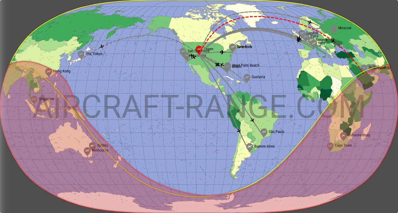 Global 6500 broker route map from Aspen-Pitkin County Airport (Sardy Field) (KASE)