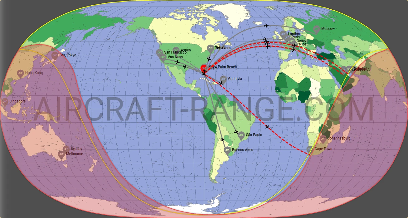 Global 6500 broker route map from Miami-Opa Locka Executive Airport (KOPF)