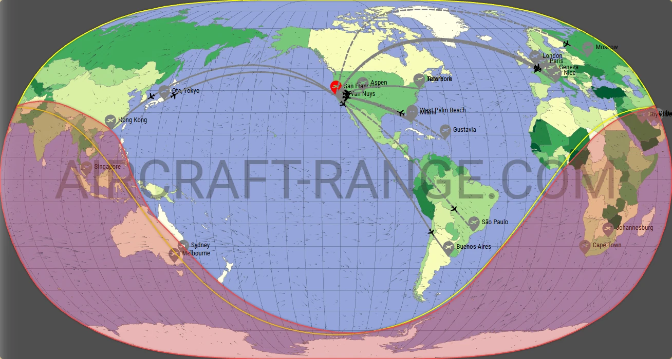 Global 6500 broker route map from San Francisco International Airport (KSFO)