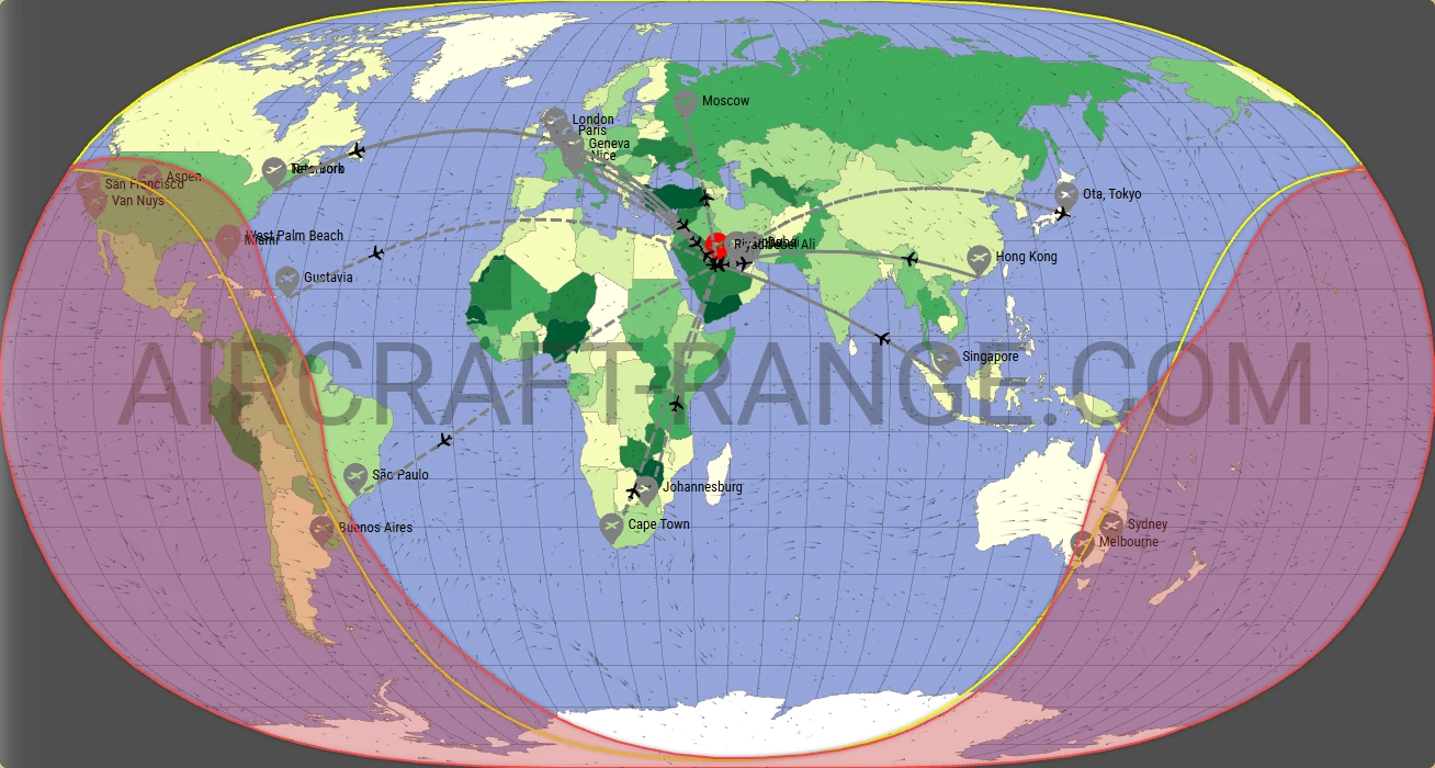 Global 6500 broker route map from King Khalid International Airport (OERK)