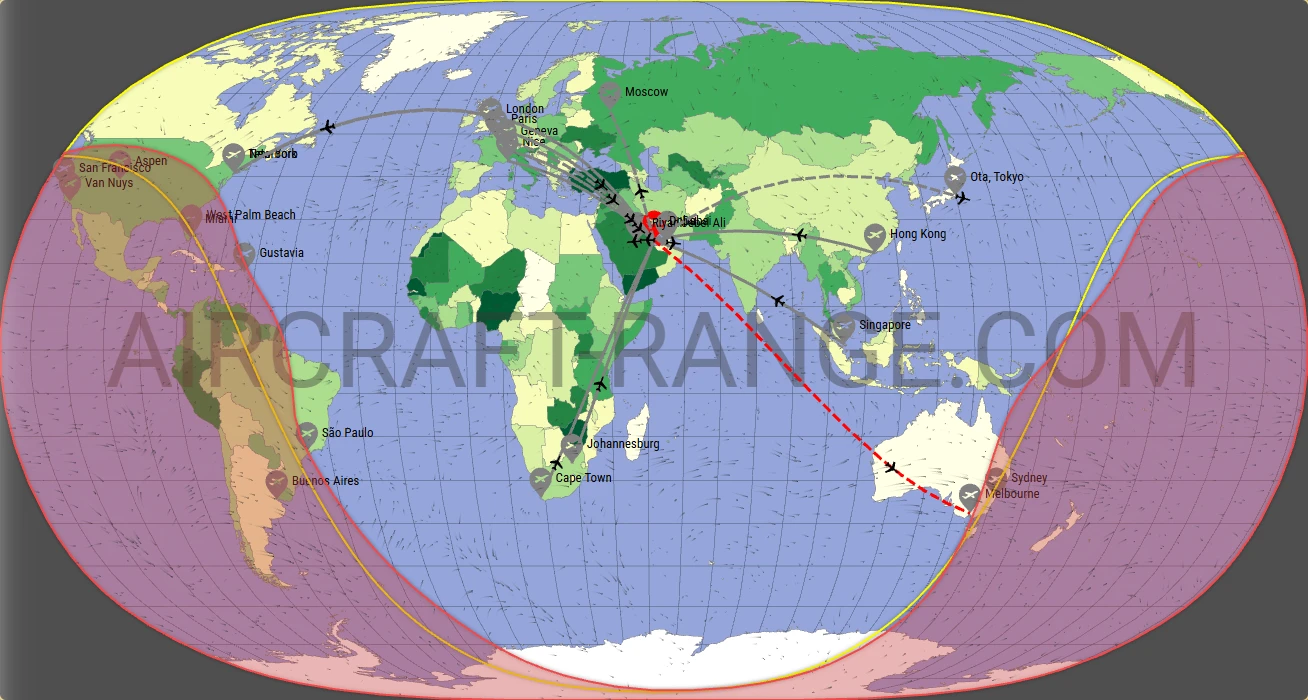 Global 6500 broker route map from Hamad International Airport (OTHH)