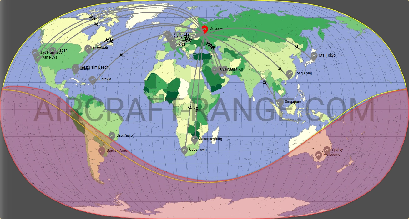 Global 6500 broker route map from Vnukovo International Airport (UUWW)