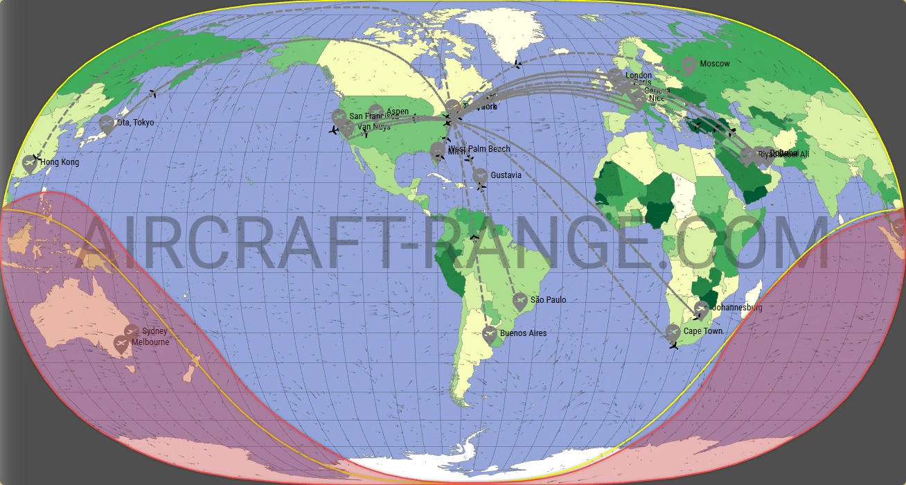 Global 7500 broker route map from LaGuardia Airport (KLGA)