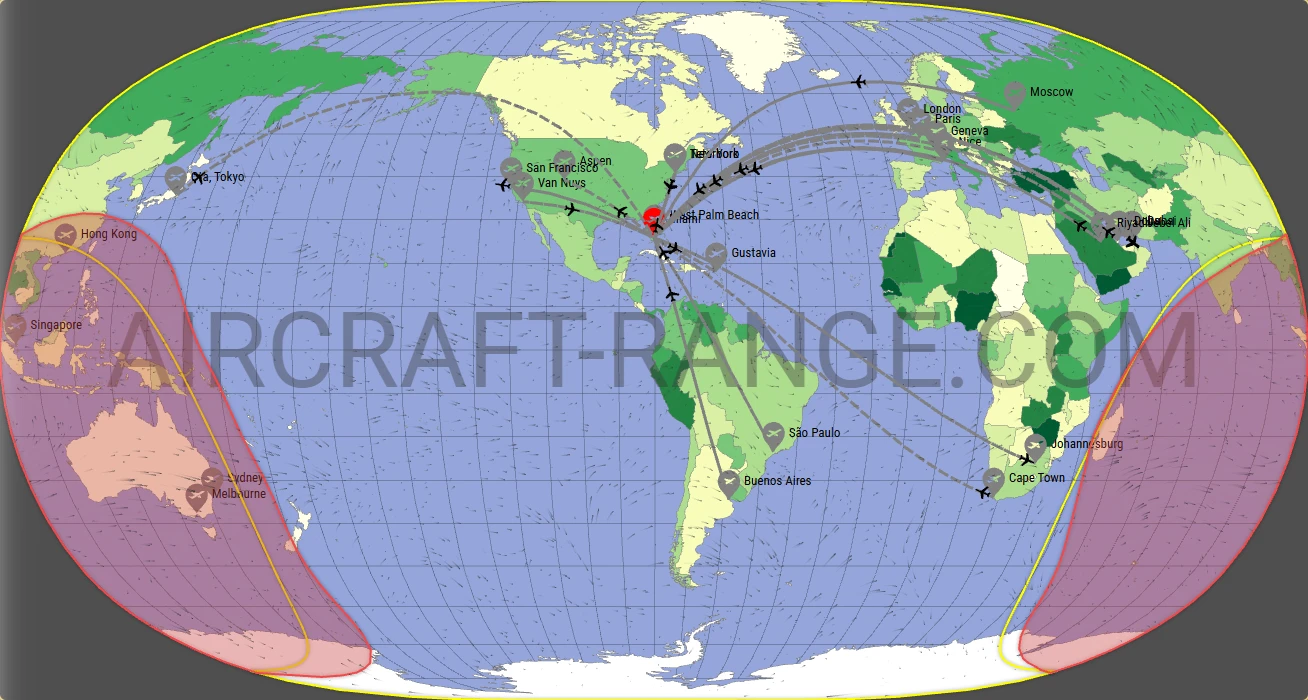 Global 7500 broker route map from Miami-Opa Locka Executive Airport (KOPF)