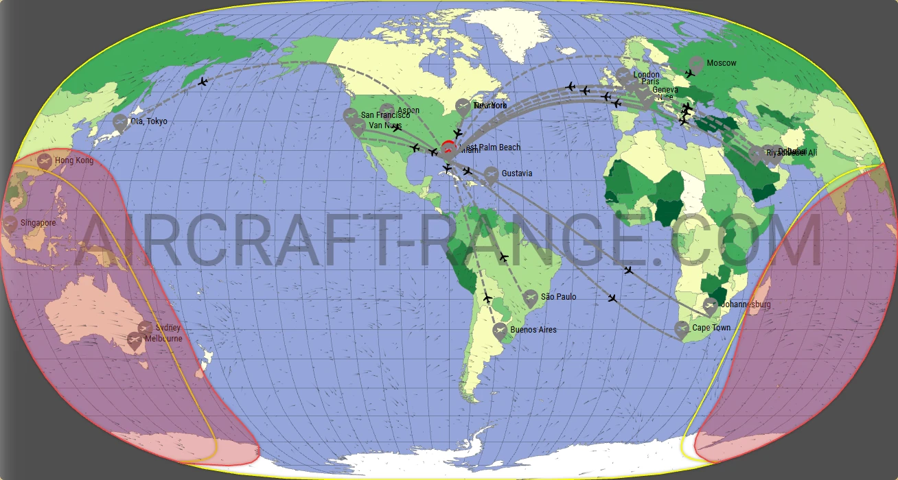 Global 7500 broker route map from Palm Beach International Airport (KPBI)