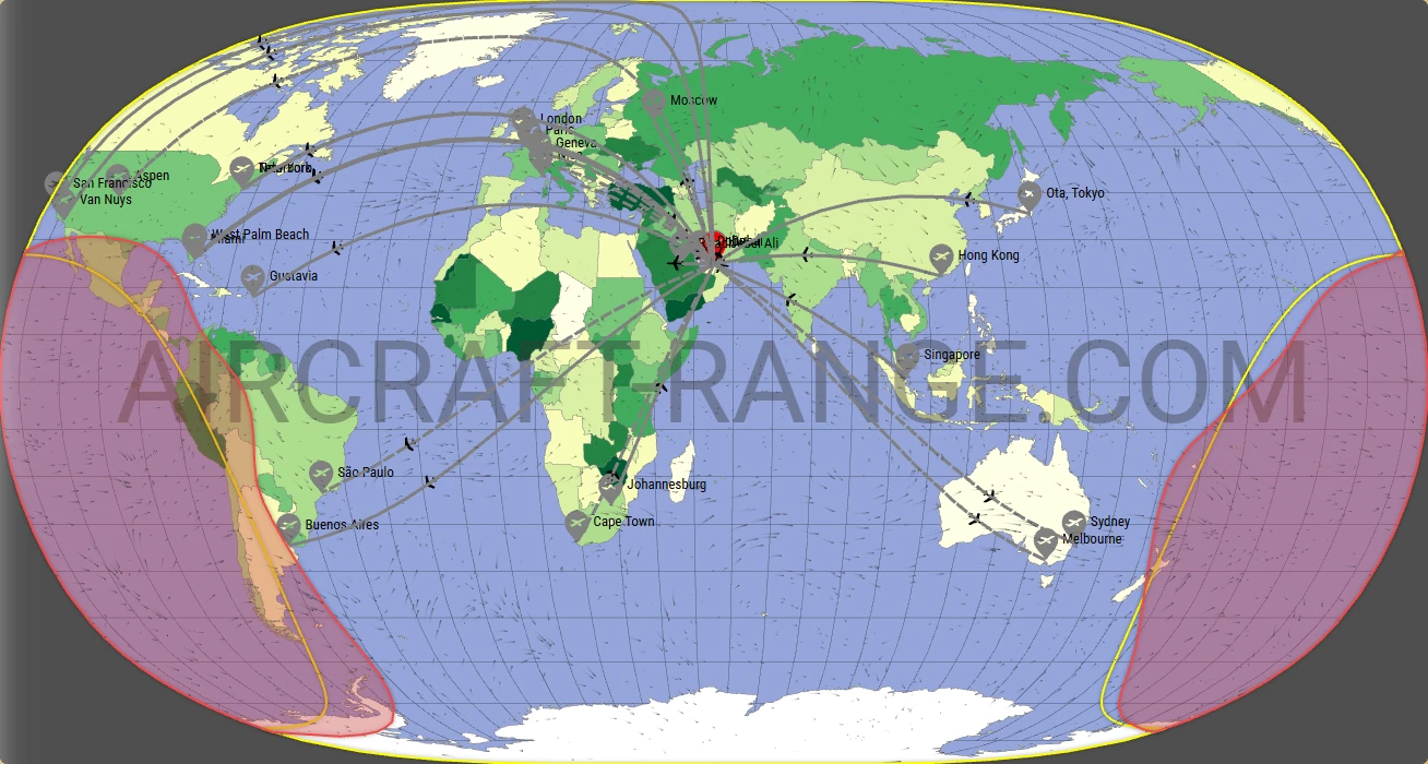 Global 7500 broker route map from Al Maktoum International Airport (OMDW)