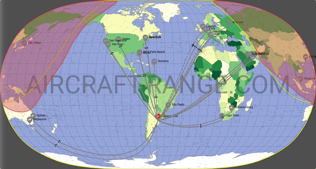 Global 7500 broker route map from Aeroparque Jorge Newbery (SABE)