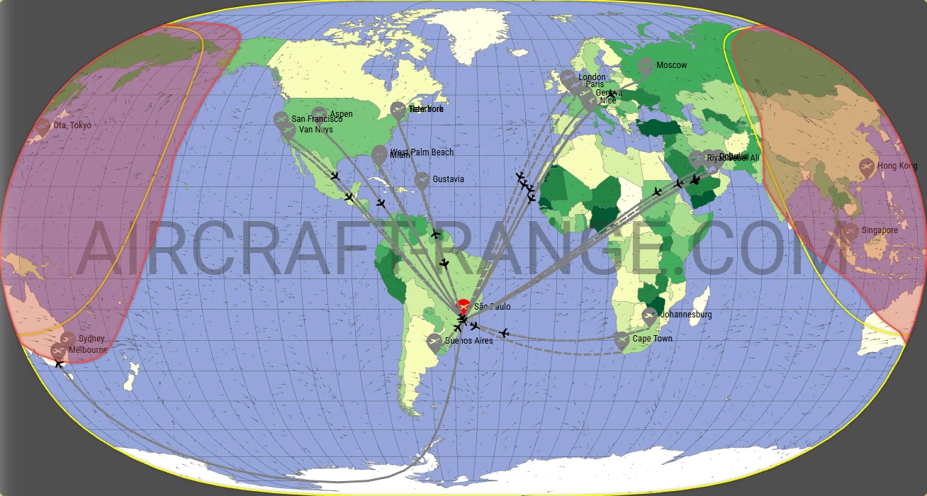 Global 7500 broker route map from São Paulo/Guarulhos–Governor André Franco Montoro International Airport (SBGR)