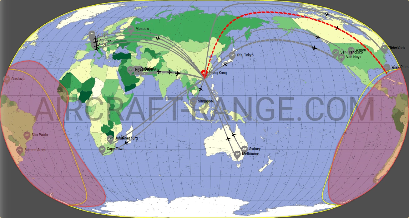 Global 7500 broker route map from Hong Kong International Airport (VHHH)