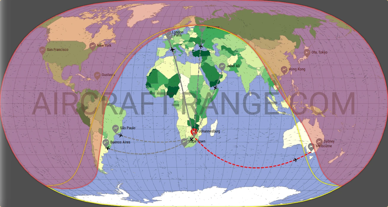 Gulfstream G500 broker route map from OR Tambo International Airport (FAOR)