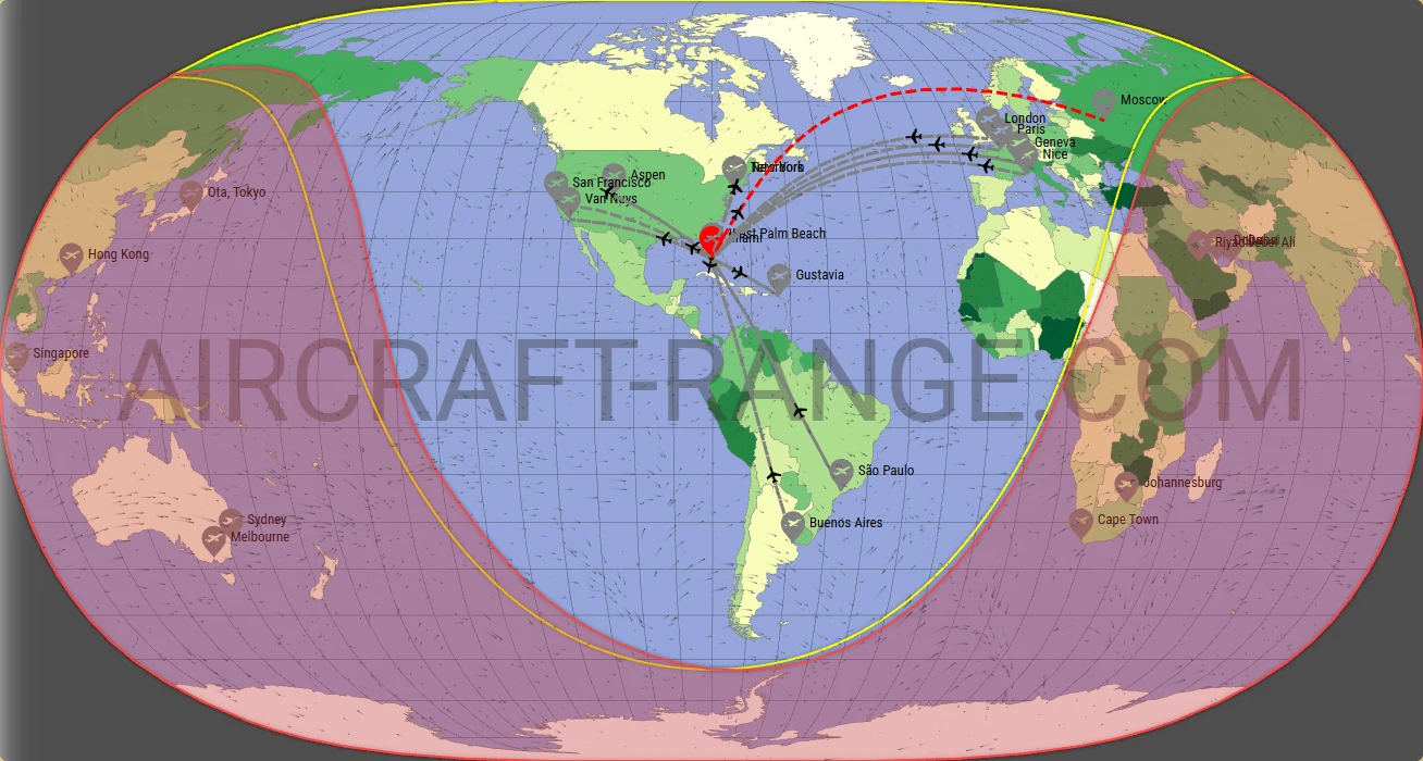 Gulfstream G500 broker route map from Miami-Opa Locka Executive Airport (KOPF)