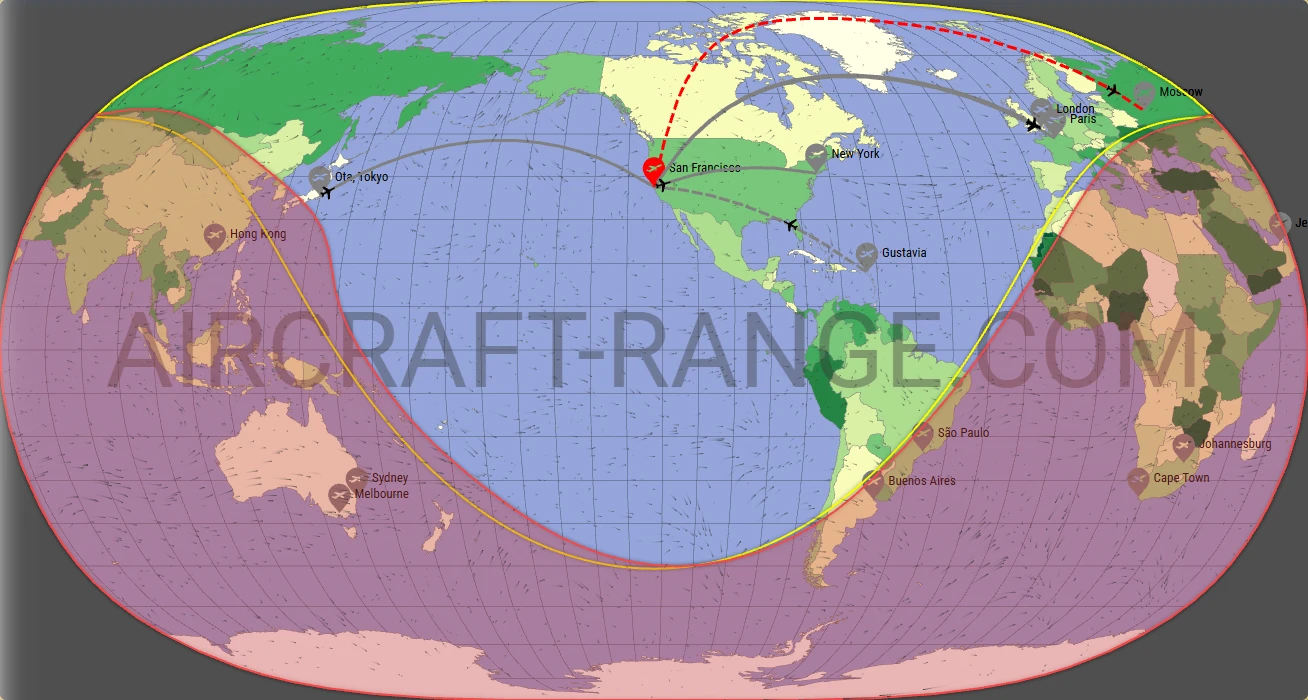 Gulfstream G500 broker route map from San Francisco International Airport (KSFO)