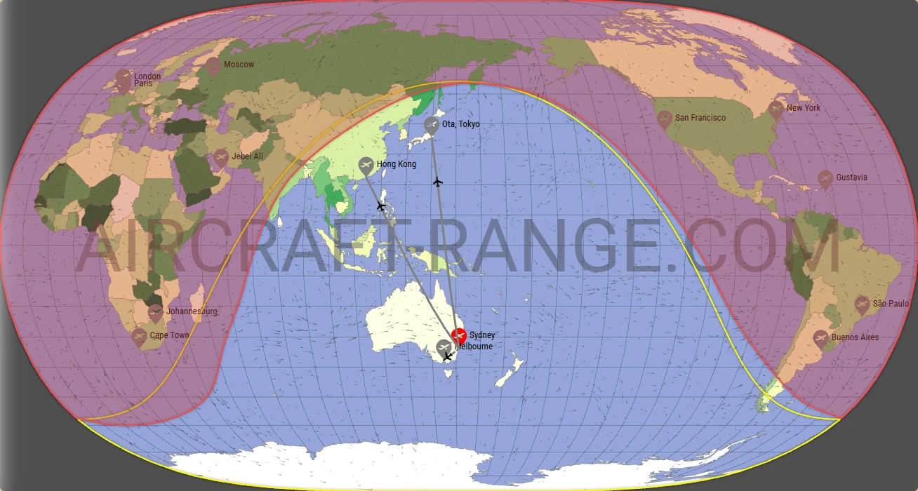 Gulfstream G500 broker route map from Sydney Kingsford Smith International Airport (YSSY)