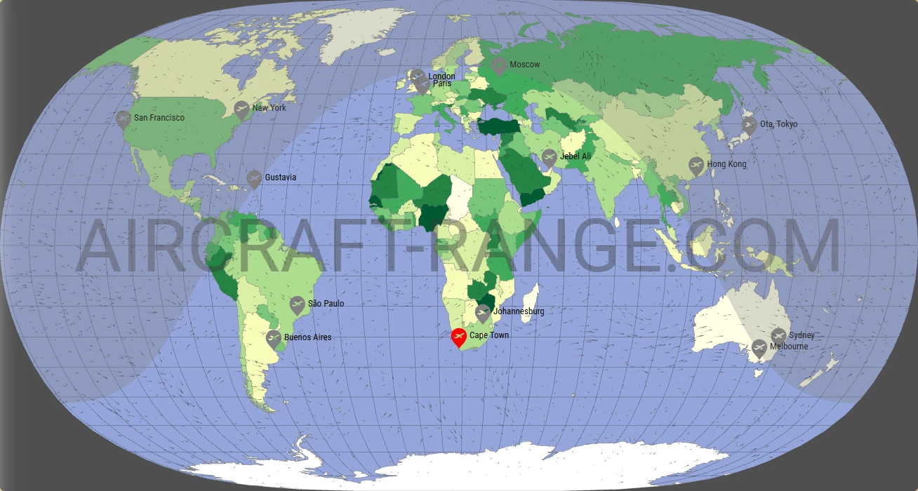 Gulfstream G550 broker route map from Cape Town International Airport (FACT)