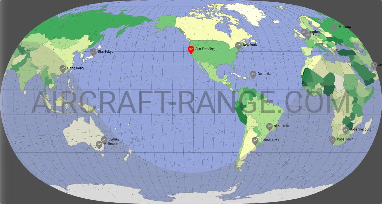 Gulfstream G550 broker route map from San Francisco International Airport (KSFO)