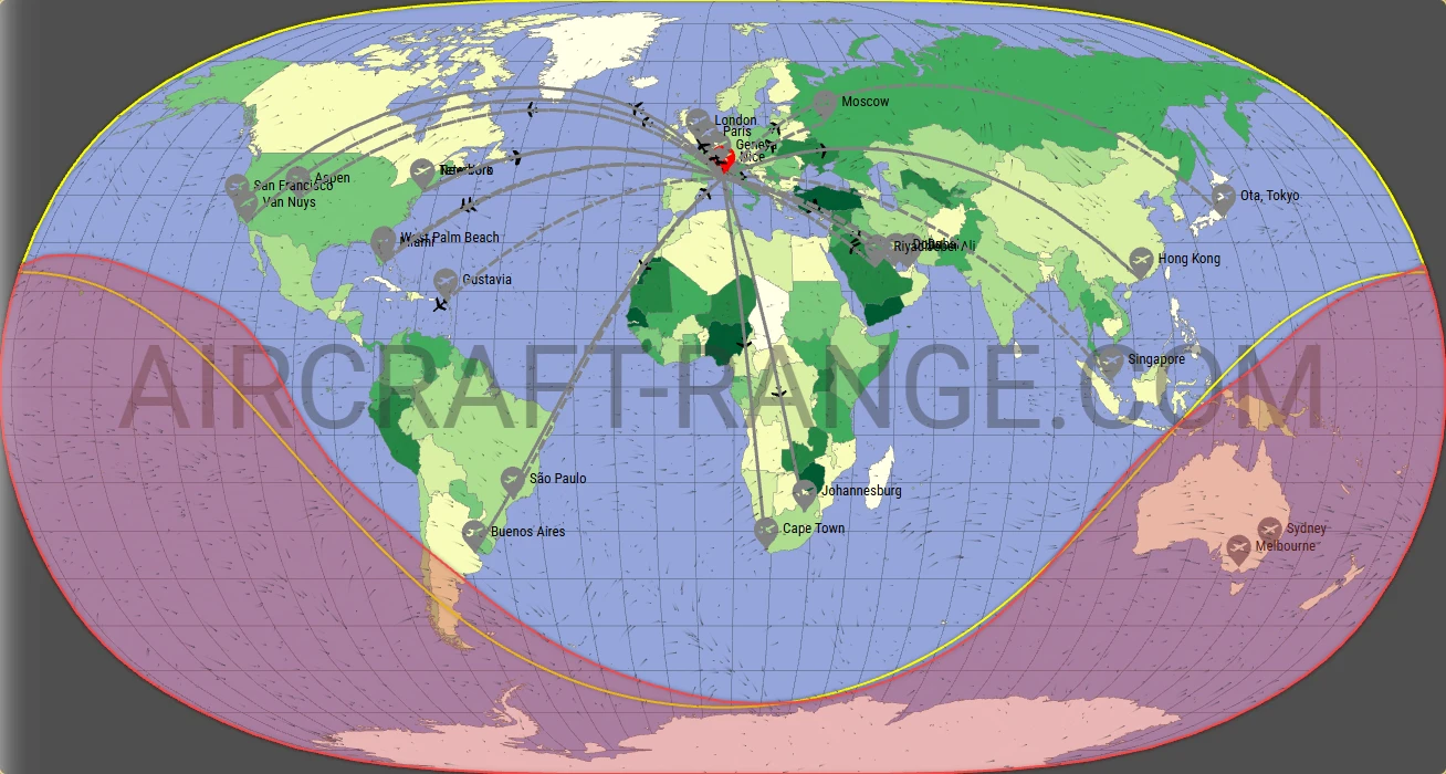 Gulfstream G550 broker route map from Nice-Côte d'Azur Airport (LFMN)