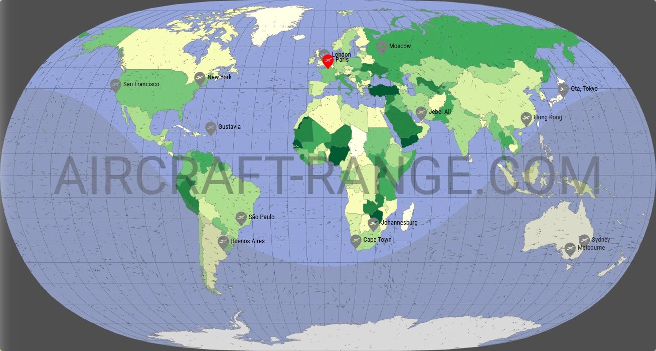 Gulfstream G550 broker route map from Paris-Le Bourget Airport (LFPB)