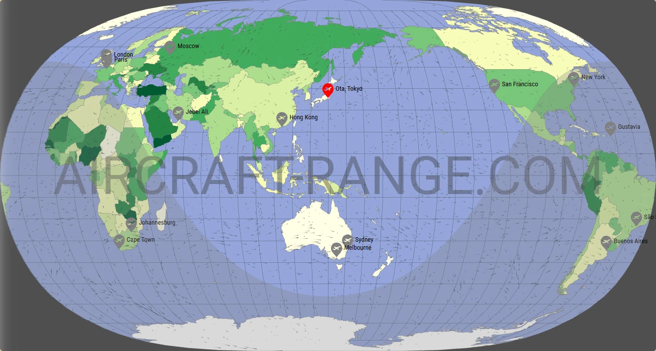 Gulfstream G550 broker route map from Tokyo Haneda International Airport (RJTT)