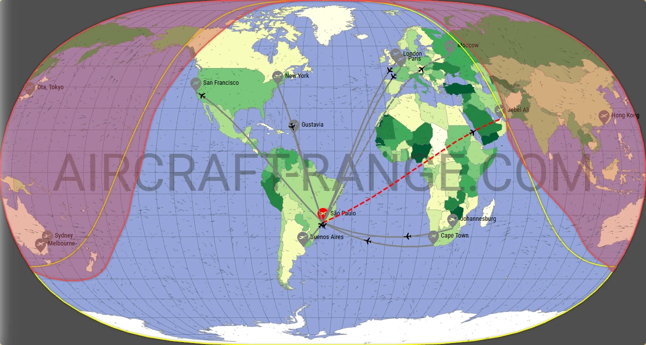 Gulfstream G550 broker route map from Guarulhos - Governador André Franco Montoro International Airport (SBGR)