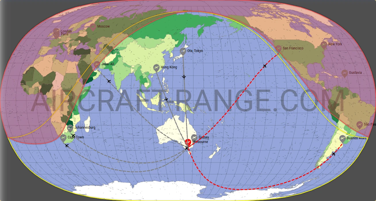 Gulfstream G550 broker route map from Melbourne International Airport (YMML)