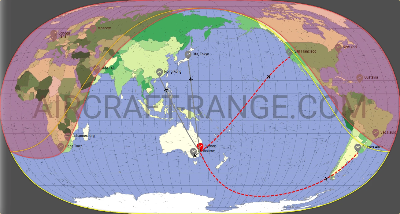 Gulfstream G550 broker route map from Sydney Kingsford Smith International Airport (YSSY)