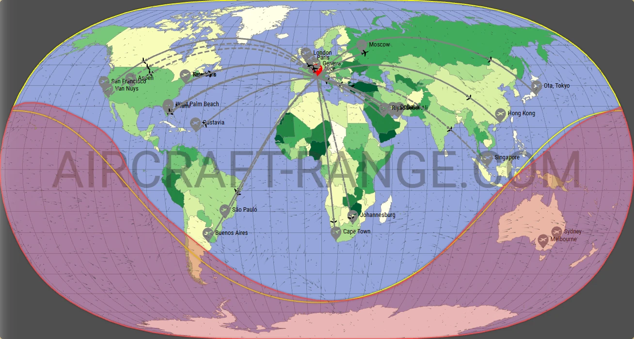Gulfstream G600 broker route map from Nice-Côte d'Azur Airport (LFMN)