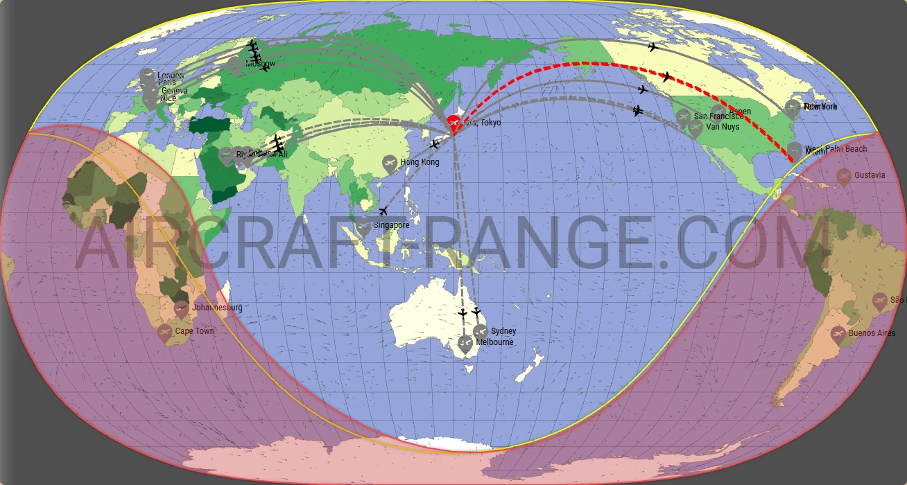 Gulfstream G600 broker route map from Tokyo Haneda International Airport (RJTT)