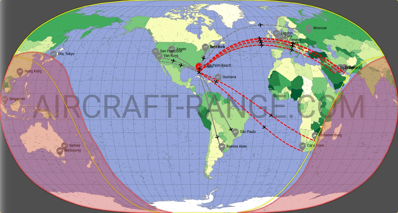 Gulfstream G650 broker route map from Miami-Opa Locka Executive Airport (KOPF)