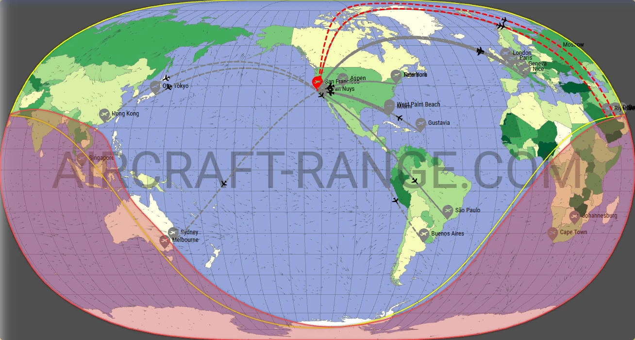 Gulfstream G650 broker route map from San Francisco International Airport (KSFO)