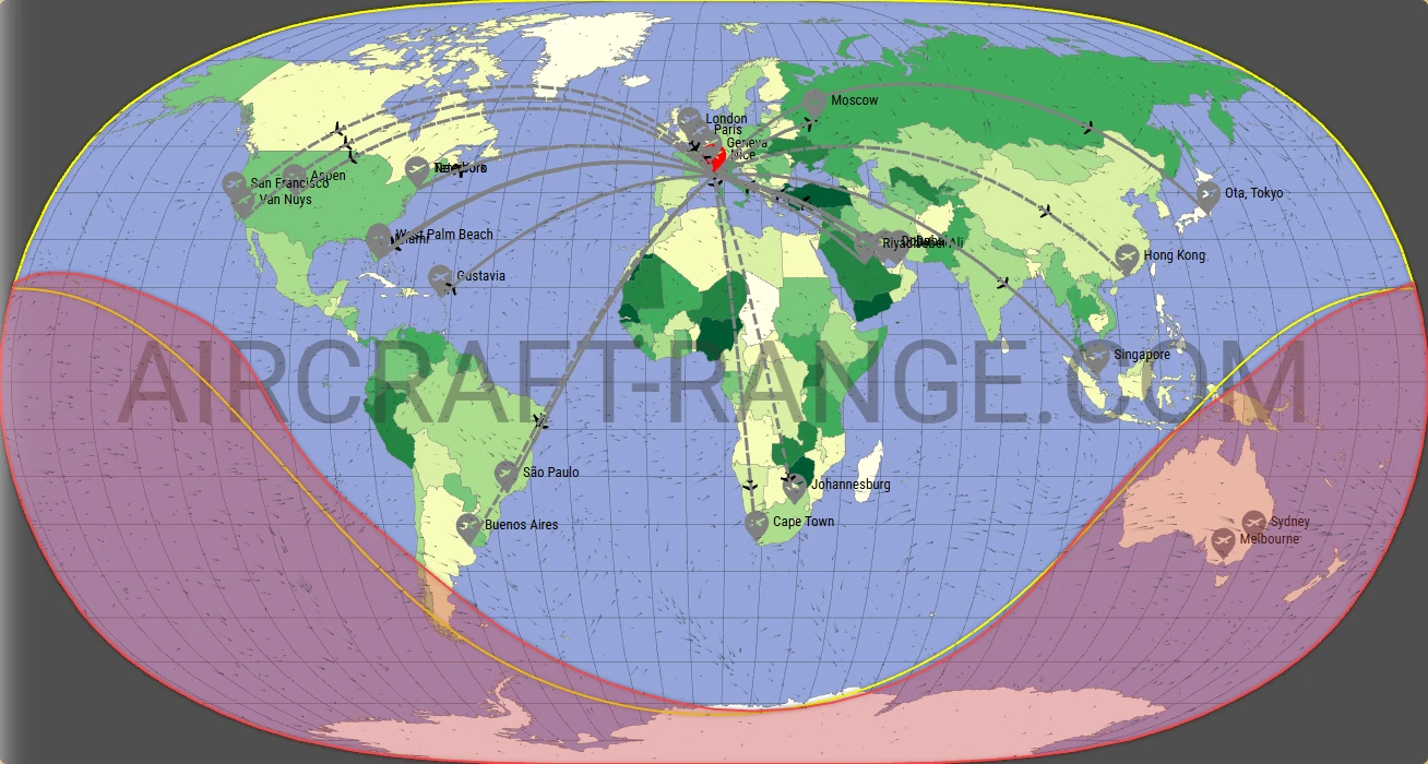 Gulfstream G650 broker route map from Nice-Côte d'Azur Airport (LFMN)