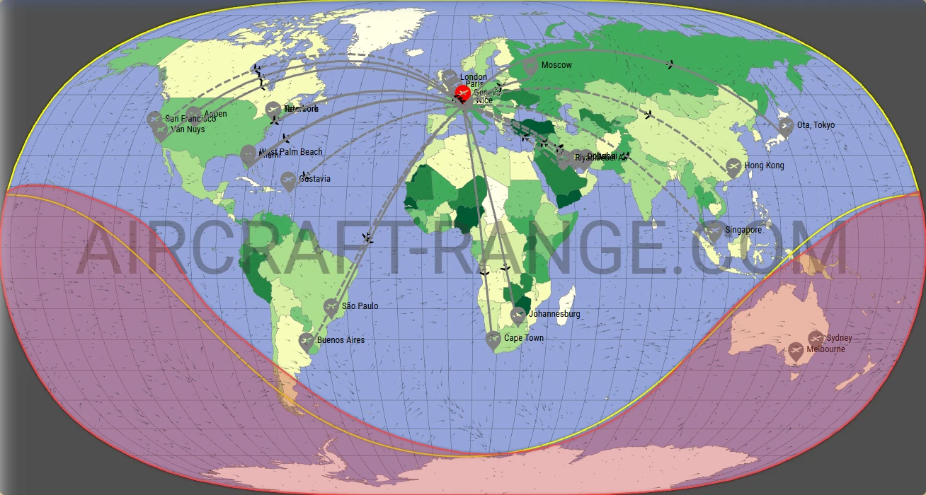 Gulfstream G650 broker route map from Geneva International Airport (LSGG)