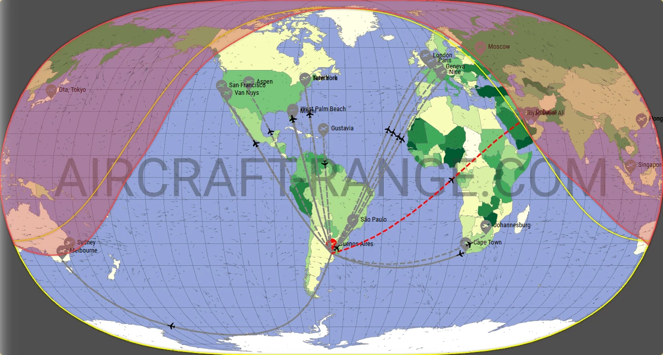 Gulfstream G650 broker route map from Aeroparque Jorge Newbery (SABE)