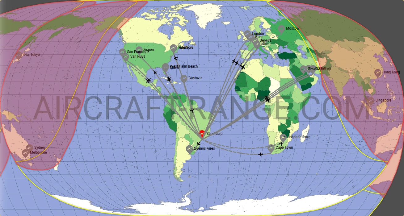 Gulfstream G650 broker route map from São Paulo/Guarulhos–Governor André Franco Montoro International Airport (SBGR)