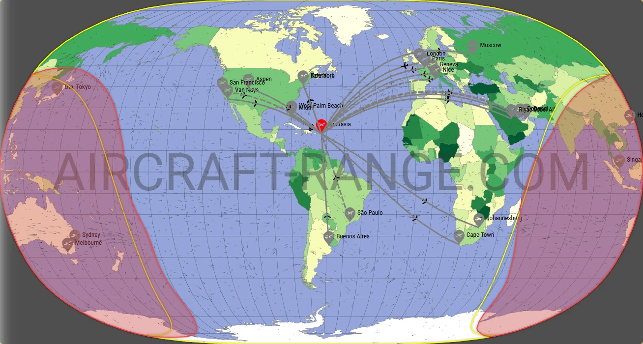 Gulfstream G650 broker route map from St. Jean Airport (TFFJ)