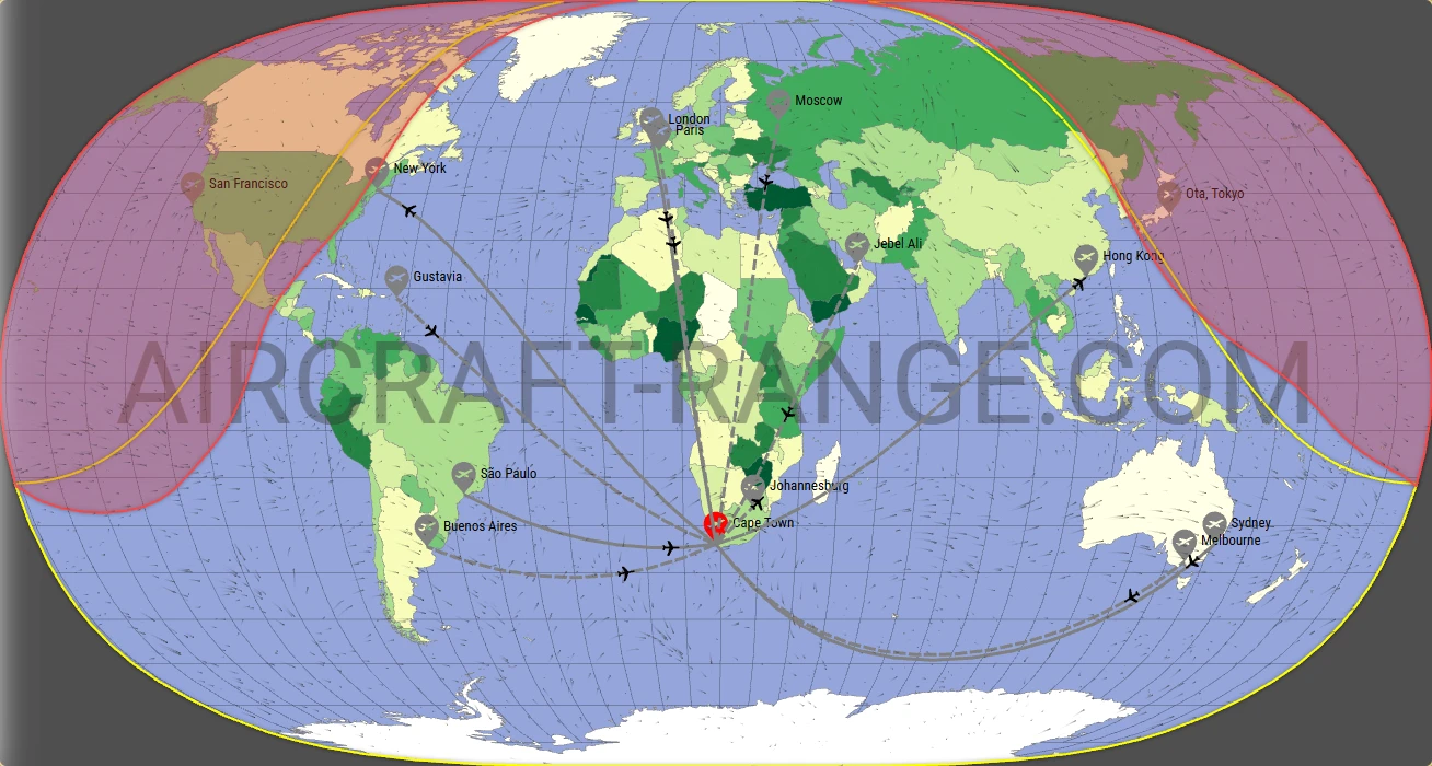 Gulfstream G650ER broker route map from Cape Town International Airport (FACT)