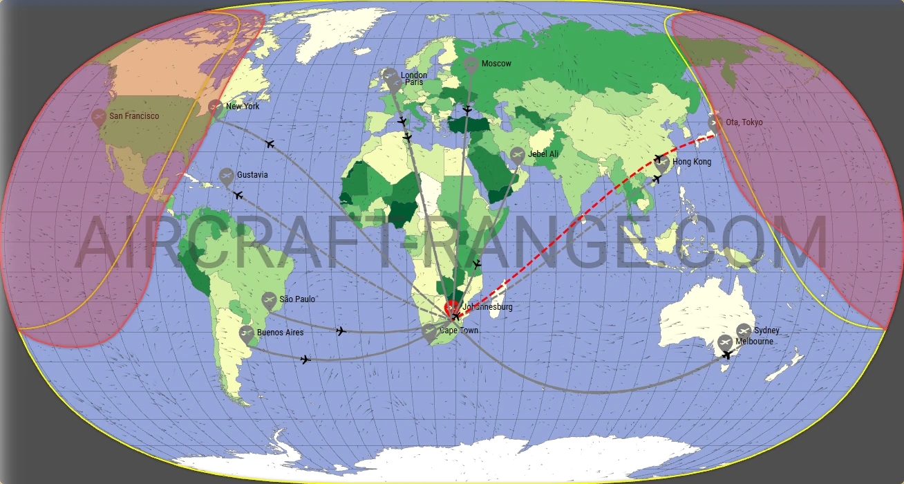 Gulfstream G650ER broker route map from OR Tambo International Airport (FAOR)