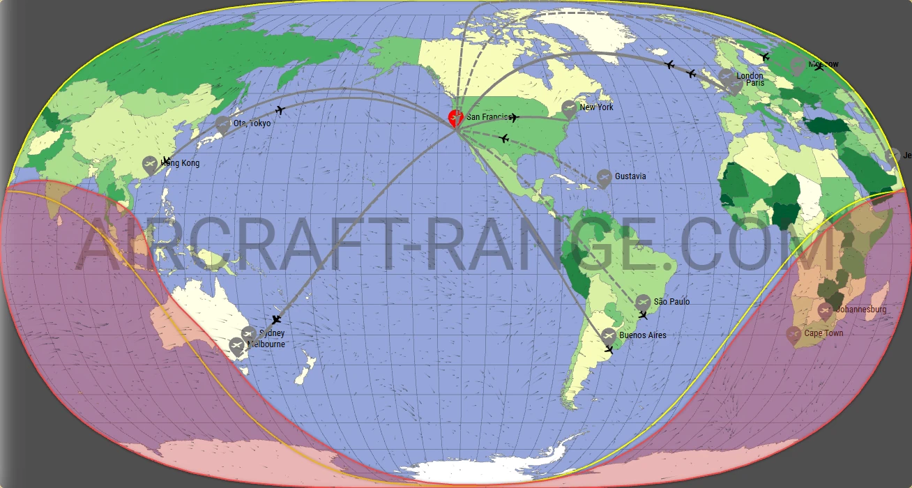 Gulfstream G650ER broker route map from San Francisco International Airport (KSFO)