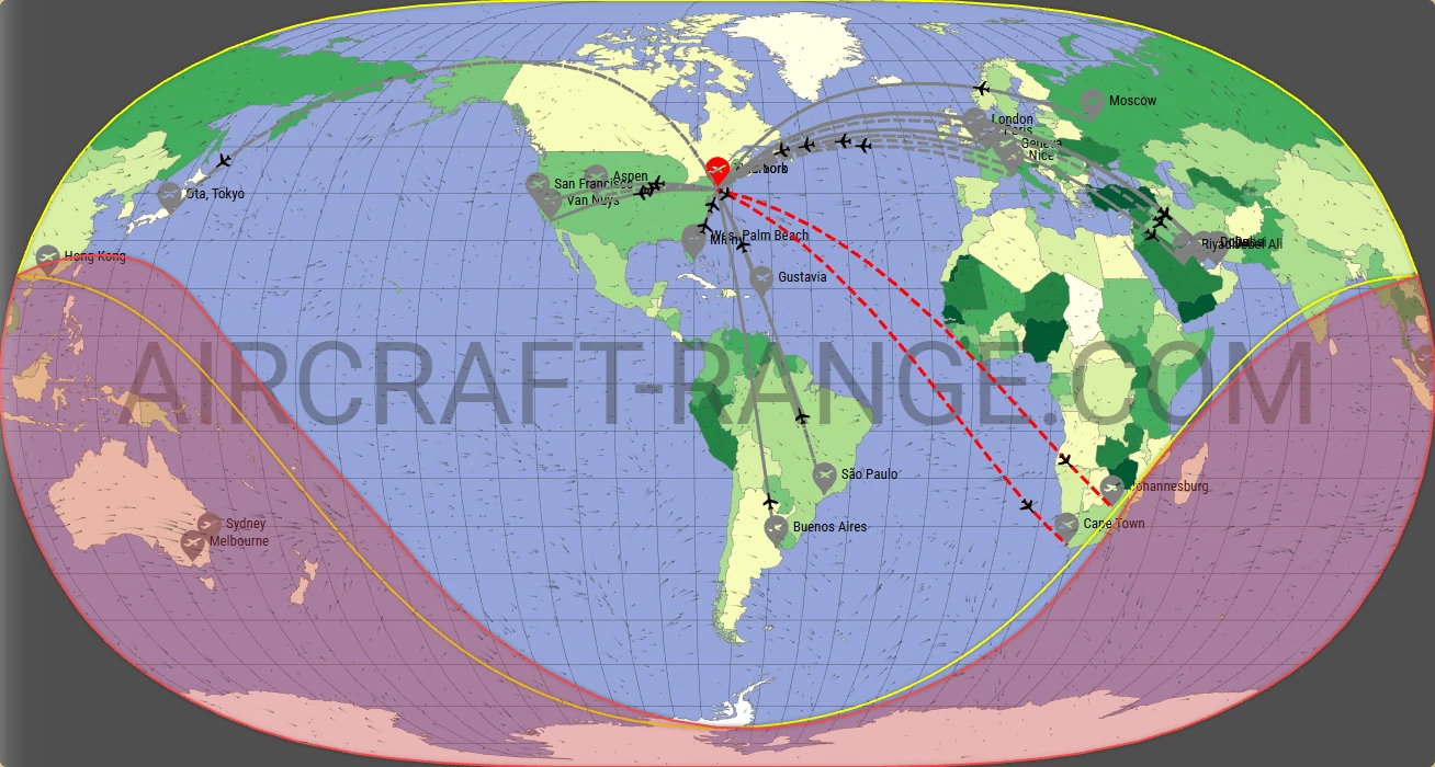 Gulfstream G650ER broker route map from Teterboro Airport (KTEB)