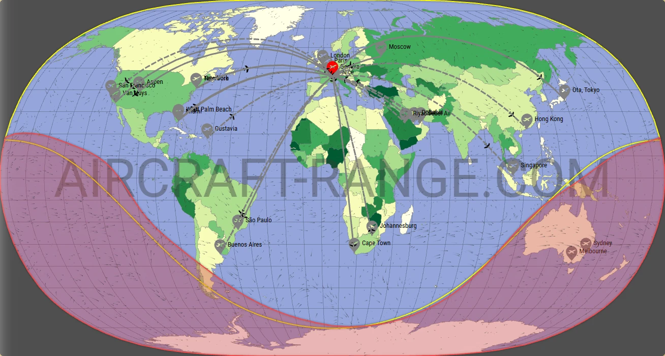 Gulfstream G650ER broker route map from Geneva International Airport (LSGG)