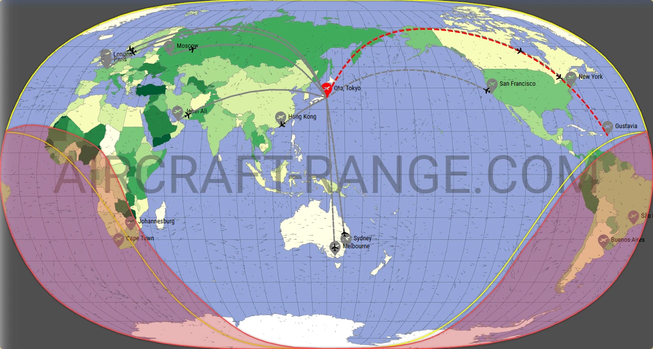Gulfstream G650ER broker route map from Tokyo Haneda International Airport (RJTT)